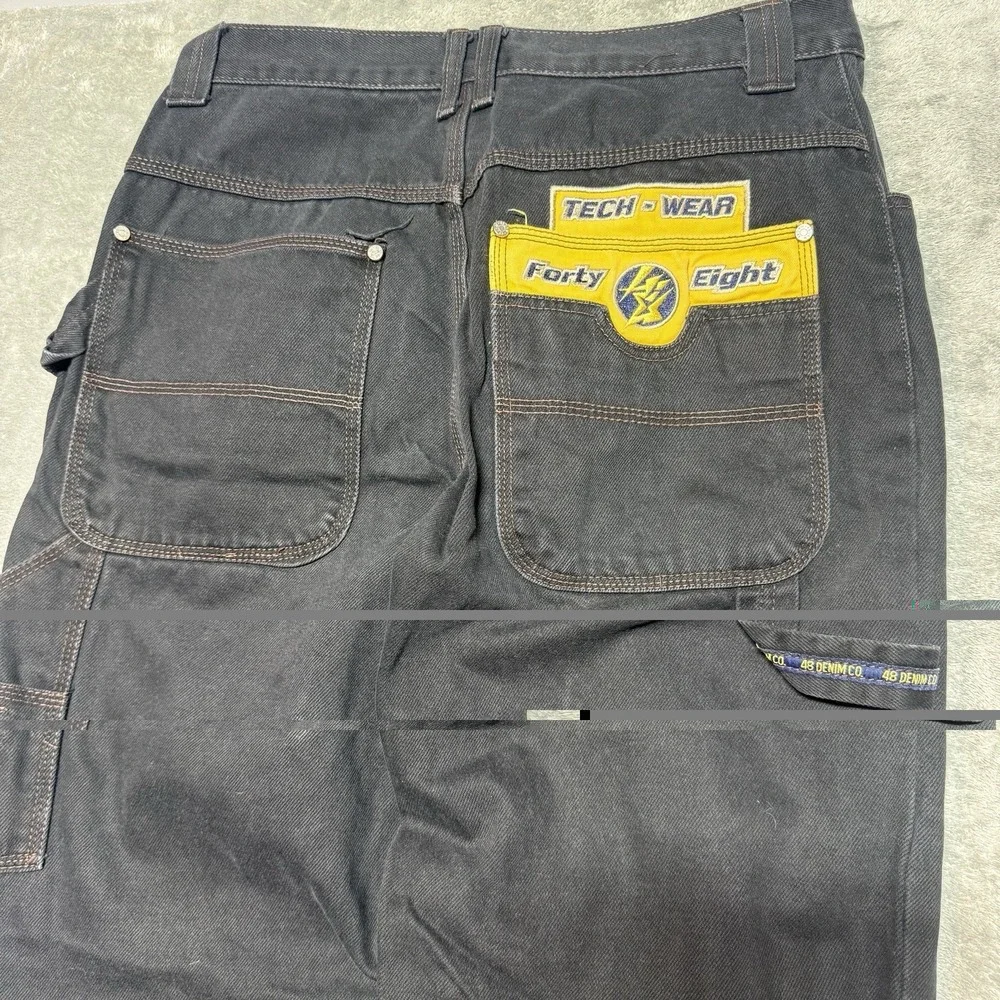VTG Forty Eight Denim Co Tech Wear Pants Mens 34x34 Black Wide Leg Skate Y2K 90s